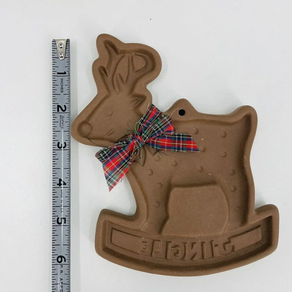 Hartstone Stoneware Cookie‎ Mold Rocking Reindeer Jingle Christmas Vintage USA